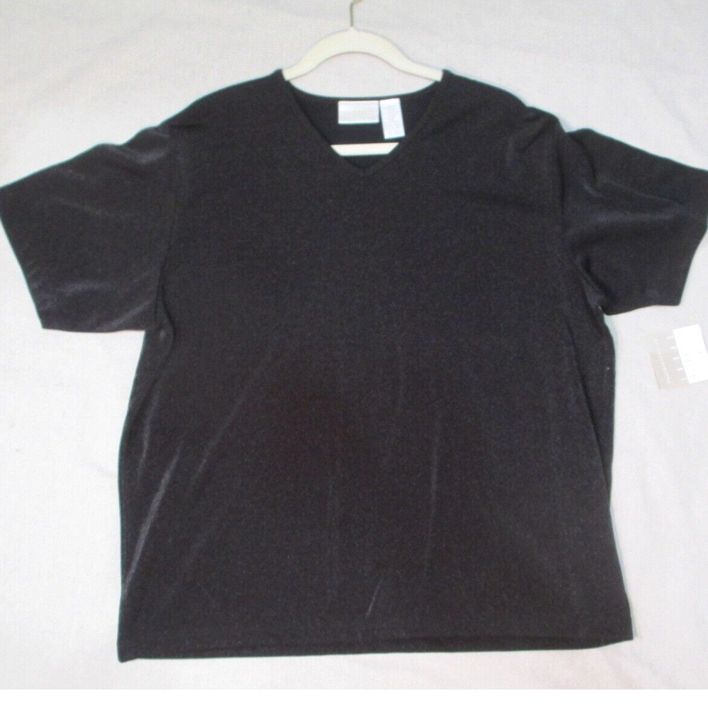 NWT Elisabeth Sport LIZ Claiborne SS Top Size 1 Black Shimmery ($59)